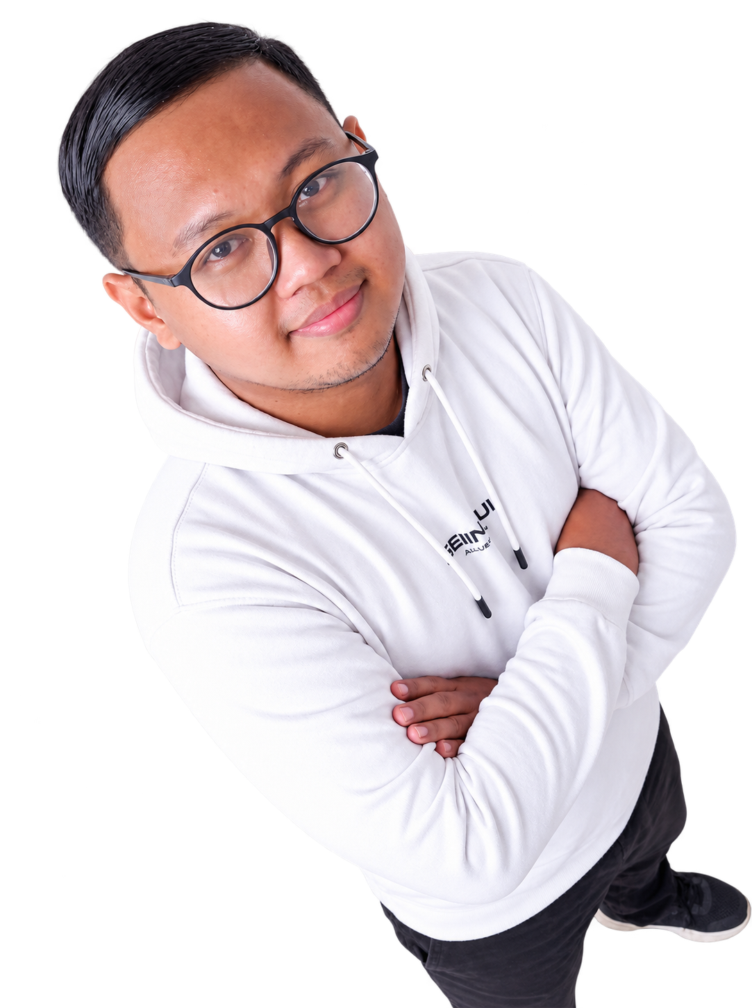 Ardi Irawan mengenakan hoodie putih